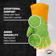 Caiman Premium Wasabi Green Split Deerskin MIG/Stick Welding Gloves, Flame Resistant Foam/Fleece Insulation, Pulse Protector, Green/Gold, Medium (1816-4)