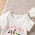 thumbnail image 5 of mgoYE Baby Girls Clothes New to the Club Embroidery Romper Bow Waffle Knit Ruffled Newborn Infant Summer Outfit with Headband(White,0-3 Months), 5 of 9