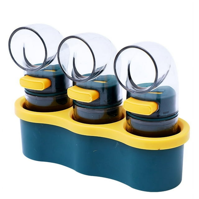 Salero cuantitativo procesado profesional Tipo empuje Botella de control de sal Herramienta para tarro de condimento Contenedor de especias para pimienta Límite de vidrio Sal 0.5G a la vez(3PACK-with base) oso de fresa Electrónica