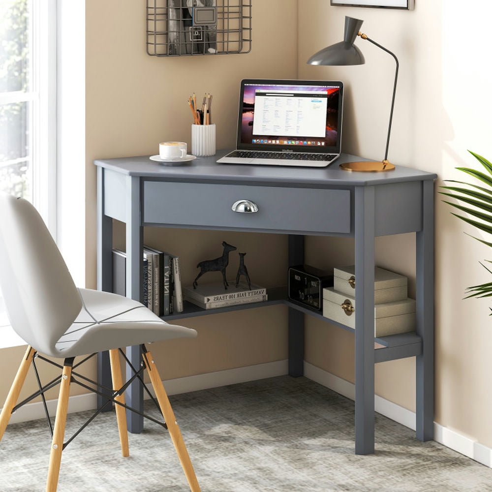 Demi Bonn Corner Wooden Piece Laptop Computer Desk, Small Home Office Desk Study Writing Table, White