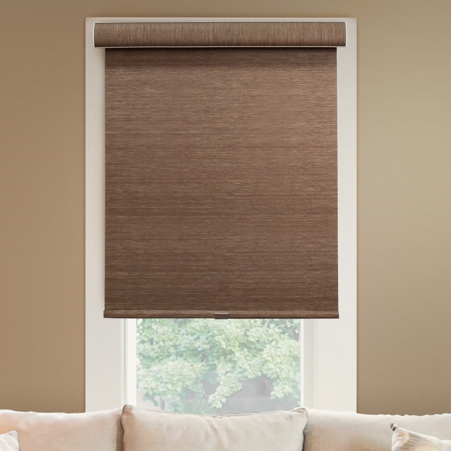 62.5x64 in Espresso Faux Wood Blind Cordless Room Darkening Privacy Window Shade 