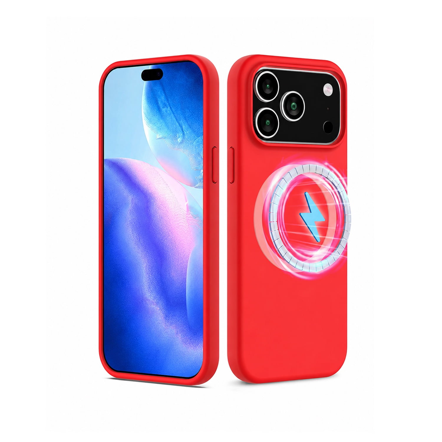 Protective Wireless Charging Silicone Case for iPhone 17 Pro Max with - Red