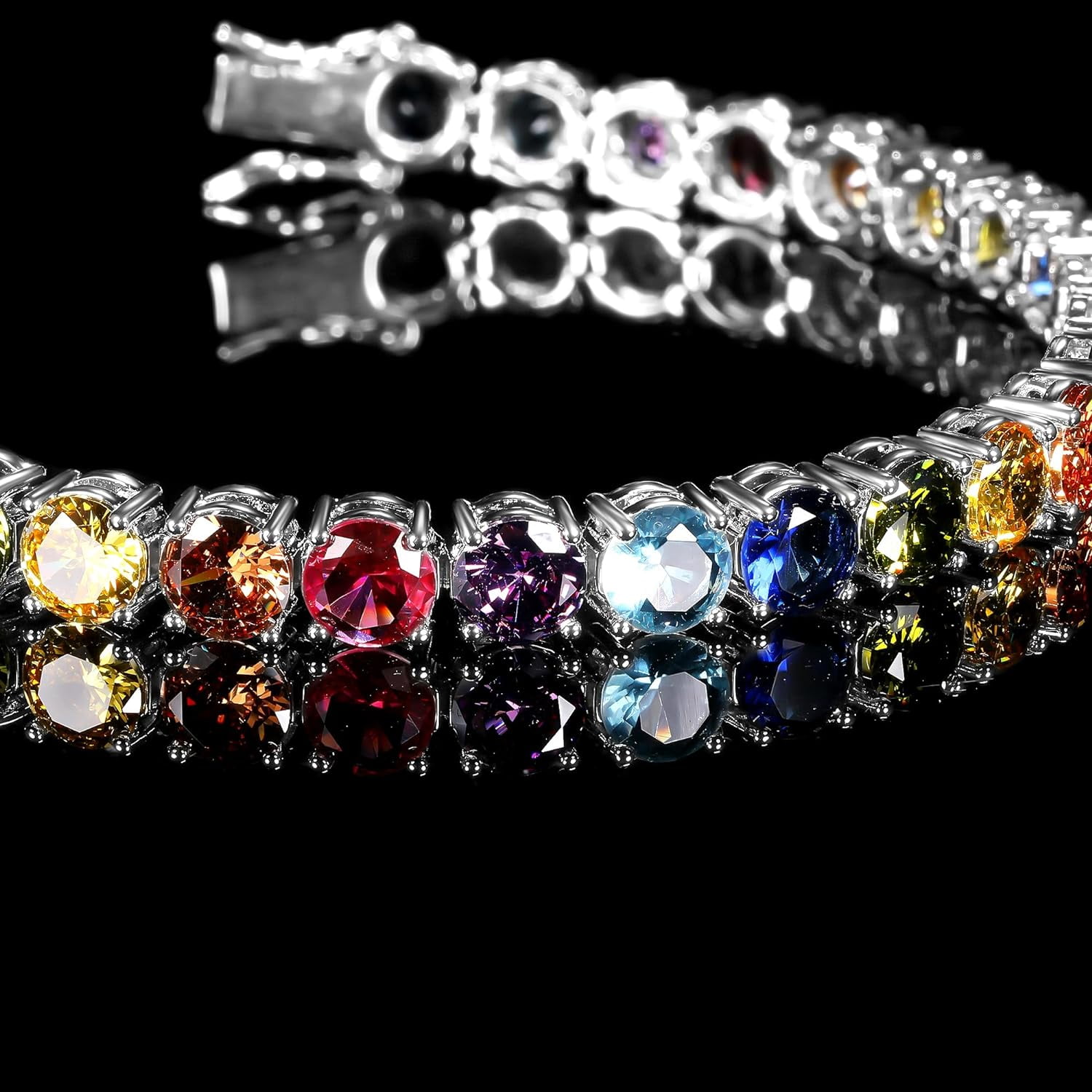 GEMSME Women Bracelet 18K White Gold Plated 5.0 Round Colorful Cubic Zirconia Classic Tennis Bracelet for Women Men 6.5 Inch