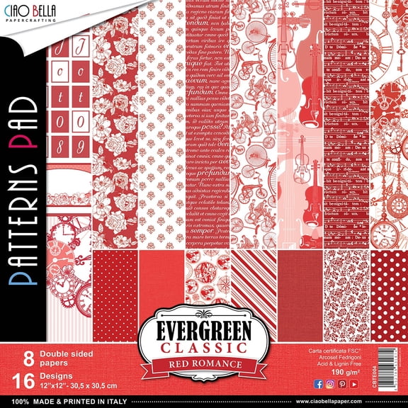 Ciao Bella Evergreen Cardstock Collection 12"X12" 8/Pkg-Red Romance