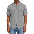 thumbnail image 5 of YODETEY Men’s Linen Crew Neck Button Down Short Sleeve Shirts with Double Pocket,Big and Tall Dark Gray,Size S-5XL, 5 of 6