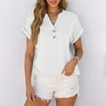 thumbnail image 2 of Blusas para las Mujeres Casual Verano Botón Sólido V-Cuello Suelto Camiseta, Moda Algodón/Lino Mezcla Blusa, 2 of 9