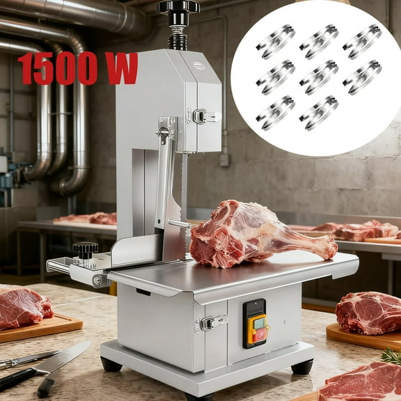 1500W Stainless Steel Countertop Bone Sawing Machine, Frozen Meat Cutter with 8 Blades for Bone,Frozen Beef, Steel Meat Cutting Machine With Work beach 19" x 14"
