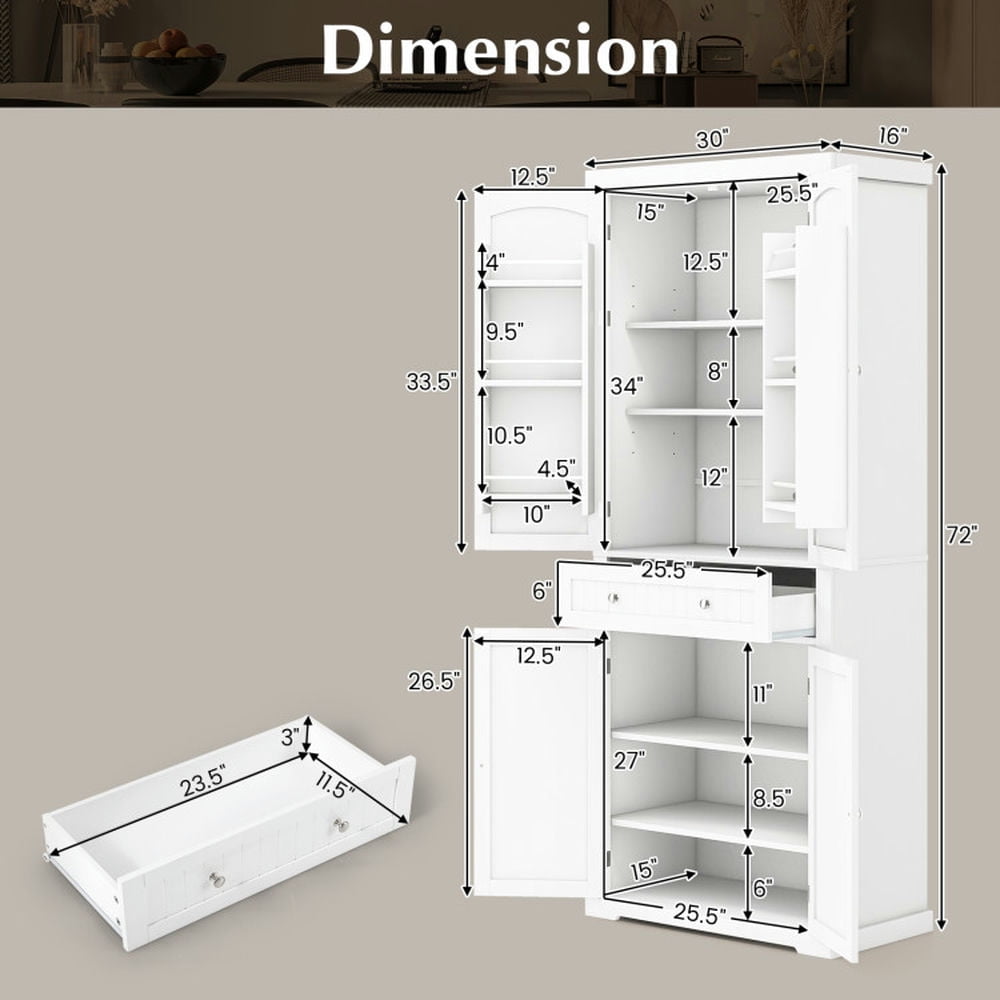 Finihen Kitchen Storage Cabinet, Buffet Sideboard, 72 Inch Freestanding Kitchen Pantry Cabinet 4 Doors Storage Cupboard Shelves Drawer, for Dining Room, Kitchen, Living Room, White Finihen Kitchen Storage Cabinet, Buffet Sideboard, 72 Inch Freestanding Kitchen Pantry Cabinet 4 Doors Storage Cupboard Shelves Drawer, for Dining Room, Kitchen, Living Room, White