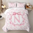 thumbnail image 2 of Feelyou Rose Letter N Twin Quilt Set for Girls, Kawaii Bowknot Twin Coverlet Set for Bedroom, Pink, 2-Piece, 2 of 7