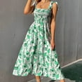 thumbnail image 5 of Women's Floral Printed Boho Maxi Dress Square Neck Strapped Swing A Line Sundress Beach Long Outfits, 5 of 7