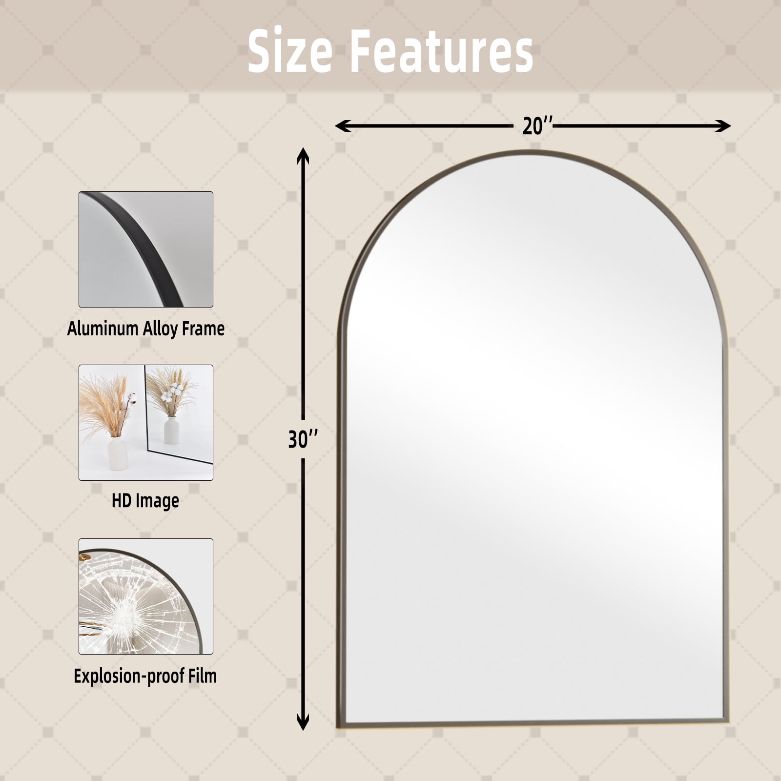 AUROMIR 20"x30" Arched Wall Mounted Bathroom Mirror Arched Vanity Mirror, Black