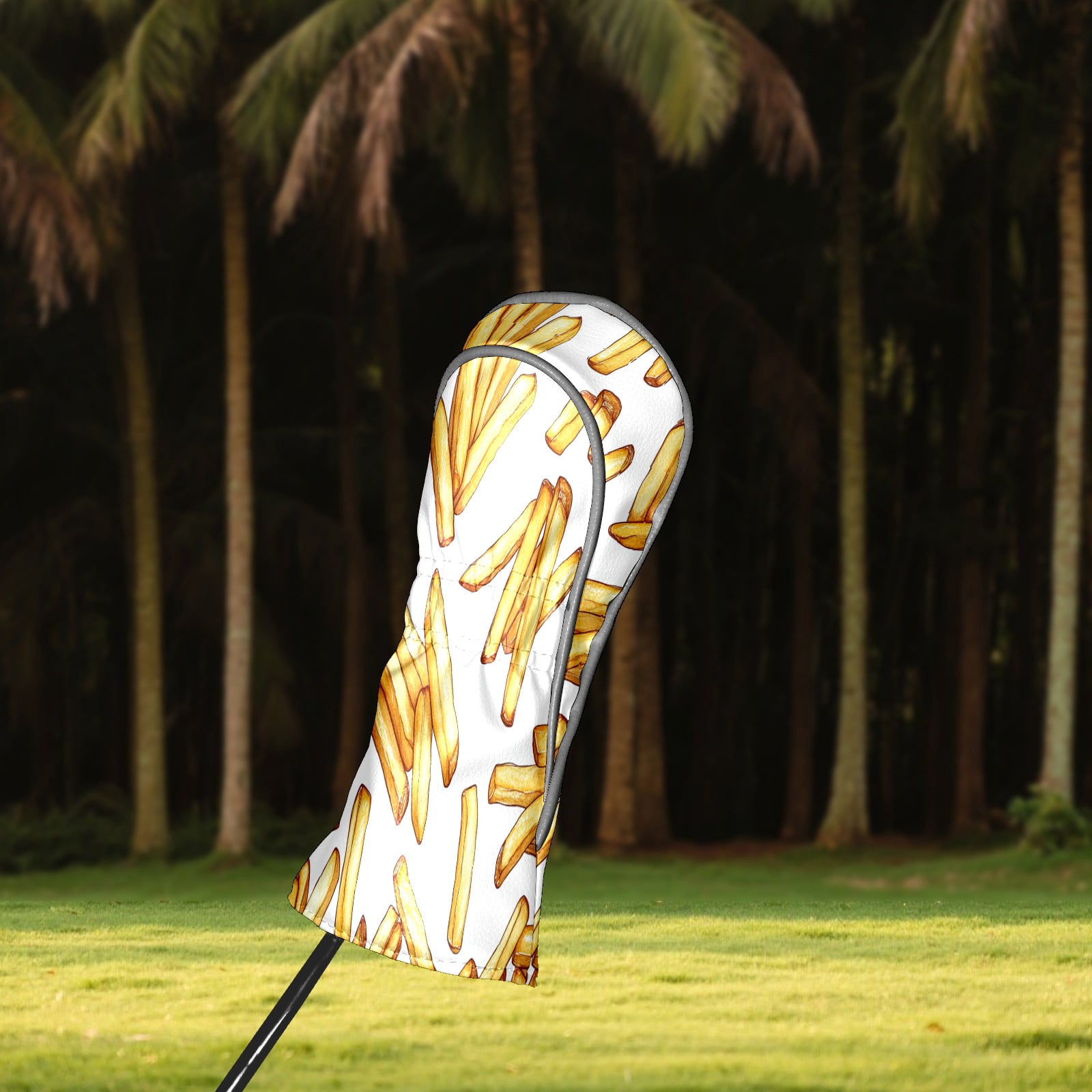Golf Club Covers PU Leather Waterproof Head Covers for Fairway Woods Hybrids French Fries Pattern Unisex Fits Most Brands