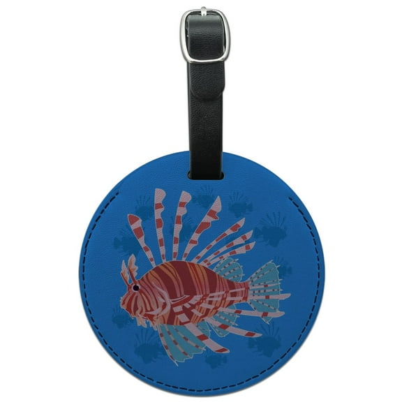 Red Lionfish Invasive Species Round Leather Luggage Card Suitcase Carry-On ID Tag