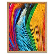 Vibrant Rainbow Peacock Feather Abstract Macro Painting Art Print Framed Poster Wall Decor 12x16 inch