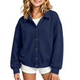 thumbnail image 6 of Wilark Girls Sweatshirts Cardigan Collared Long Sleeve Fashion Casual Kids Fall Jackets with Pockets Navy 5, 6 of 7