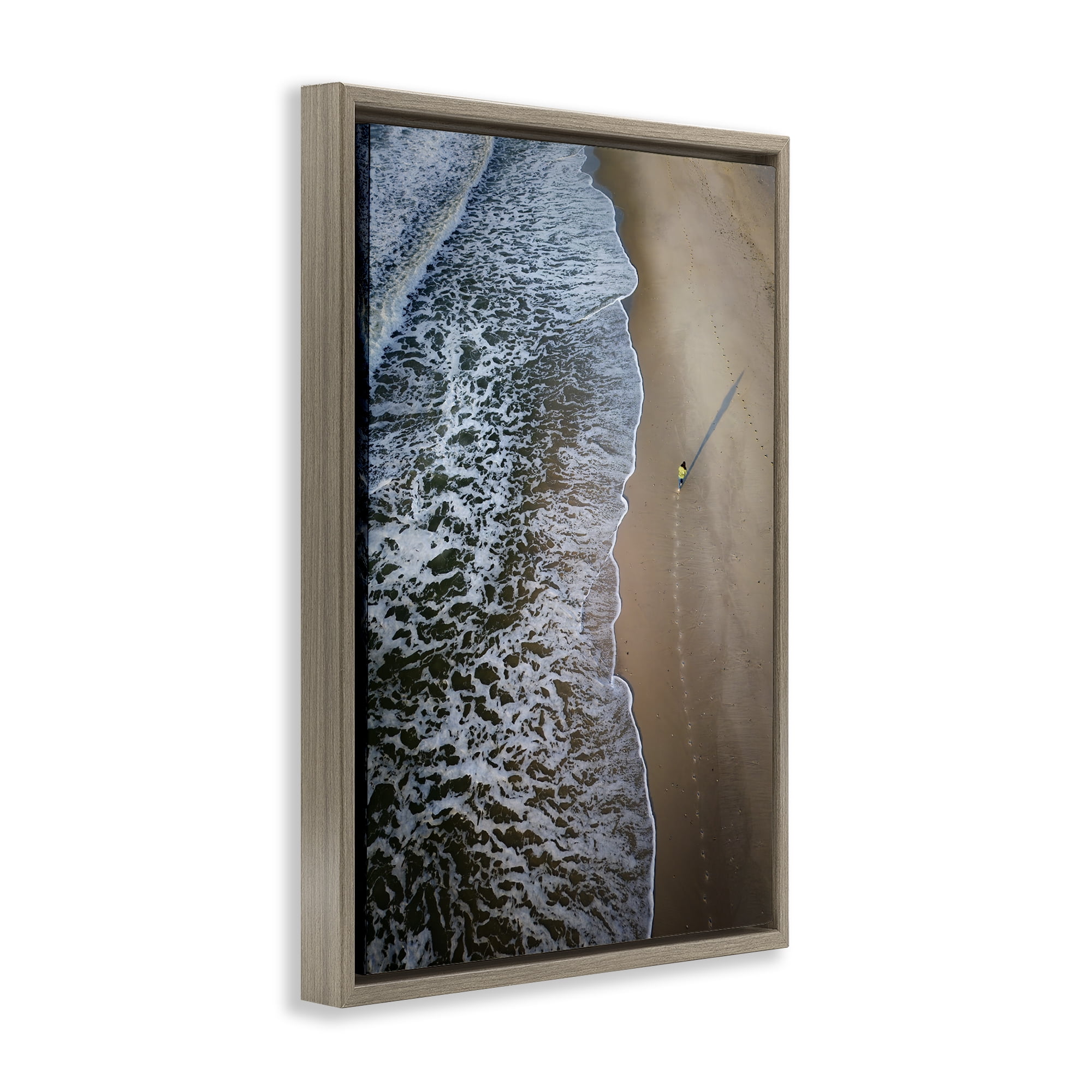 Stupell Industries Vertical Aerial Beach View Nautical & Beach Photography Brown Floater Framed Canvas Art Print Wall Art, 17 x 25