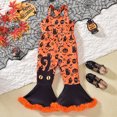 thumbnail image 2 of Cotton Halloween Romper Toddler Baby Girls Halloween Jumpsuit Sleeveless Sling Flared Bottoms Pumpkin Romper, 2 of 6
