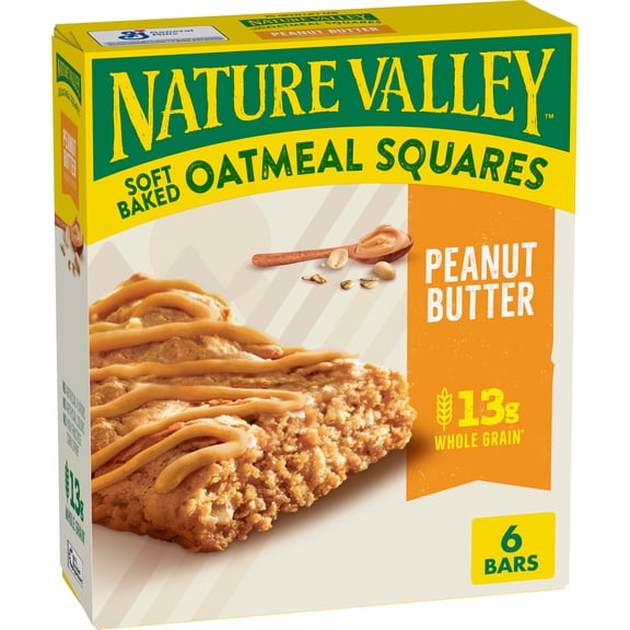 Nature Valley Soft-Baked Oatmeal Squares, Peanut Butter Breakfast Snacks, 6 ct, 7.44 OZ