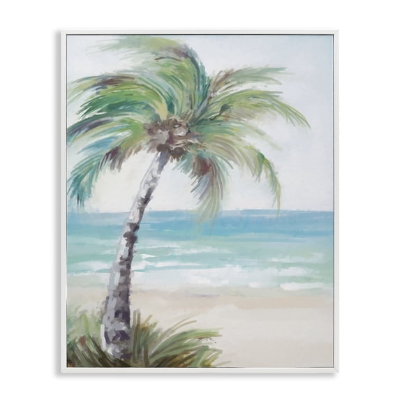 Stupell Industries Coastal Soft Palm Tree on Beach White Framed Giclee Art, 11 x 14, by Ziwei Li