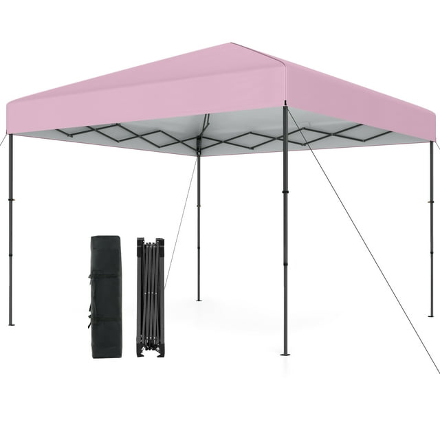 Gymax 10 X 10 FT Pop up Canopy Tent w/ Portable Carrying Bag 8 Stakes 4 Wind Ropes Pink