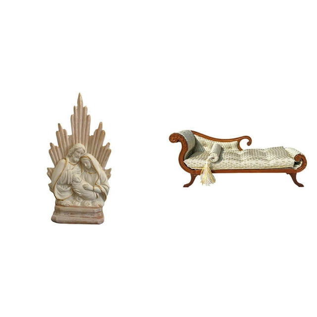 Estatua Clásica De Resina De La Sagrada Familia Católica Con Sofá Cama De Madera En Miniatura, Muebles De Bricolaje Para Oficina, Mesa, Coche, Hogar Y Decoración De Casa De Muñecas.
