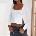 thumbnail image 2 of Top ajustado para mujer Color sólido cuello cuadrado Top básico liso traje de calle sencillo, 2 of 9