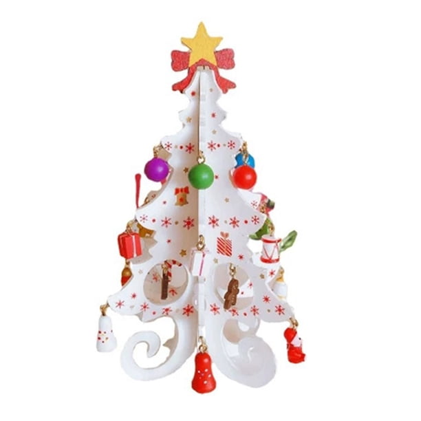 Moyic Decoración de árbol de Navidad de escritorio de reutilizable plegable lindo hogar Oficina Bar dormitorio decoración ornamento con Mini Kits de decoración para fiestas Blanco Moyic HA069181-02