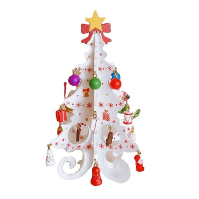 Bearachild Decoración de árbol de Navidad de escritorio de madera, portátil, plegable, para Club, Bar, dormitorio, sala de estar, decoración de Festival Kits de decoración para fiestas Blanco Bearachild HA069181-02