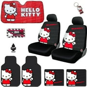 New 10PC Hello Kitty Core Auto Car Truck SUV Seat Covers Floor Mats Accessories Interior Combo Kit Bundle Gift Set