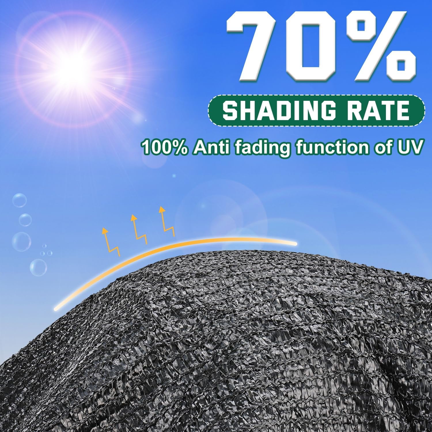 70% Shade Cloth, Resistant Sun Shade Net 10x20FT Mesh Tarp with HDPE Material and Reinforced Grommets Shade Trap for Greenhouse, Plant, Pergola, and Backyard Patio Sunshade（black）