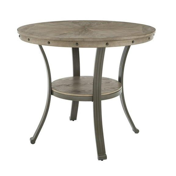 Pemberly Row Transitional Wood and Metal Counter Height 42" Pub Table in Pewter