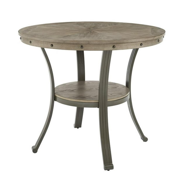Pemberley Row Metal and Wood Pewter Pub Table Round Lower Storage Shelf 42" Unassembled