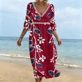 thumbnail image 6 of Edvintorg 3/4 Sleeve Dress for Women Floral Printed V Neck Casual Long Dresses Plus Size Fashion Clothing Women S-3XL Wine, 6 of 6
