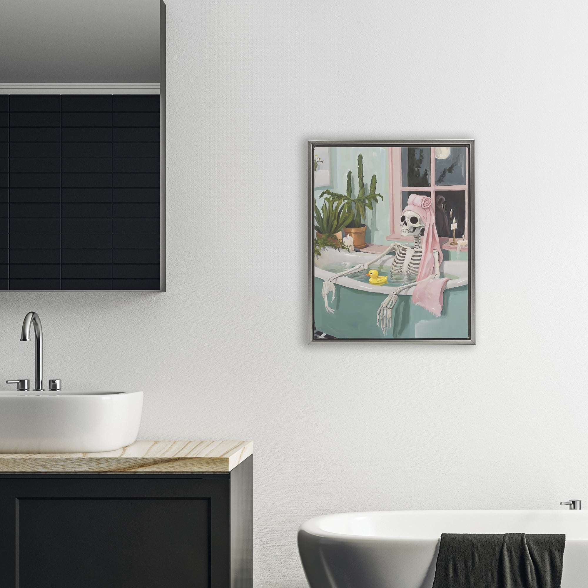 Stupell Industries Midnight Soak Skeleton Gray Framed Floater Canvas Wall Art, design by The Prints Vibe