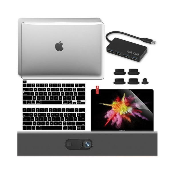 New MacBook Pro 13 Case 2020 with USB-C Hub Adapter A2338 M1 A2251 A2289 A2159 A1708 Accessories Kit, Webcam Cover, Keyboard Covers, Screen Protector, Anti Dust Plugs by GMYLE (Clear) -