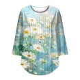 thumbnail image 4 of Levmjia Womens Tops Fashion 3/4 Sleeve Pleated Tunic Casual Blouse Round Neck Printed Polyester Shirt Loose Fit Comfortable Vacation, 4 of 7