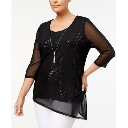 JM Collection - Mesh Sequined Top - Plus - 1X
