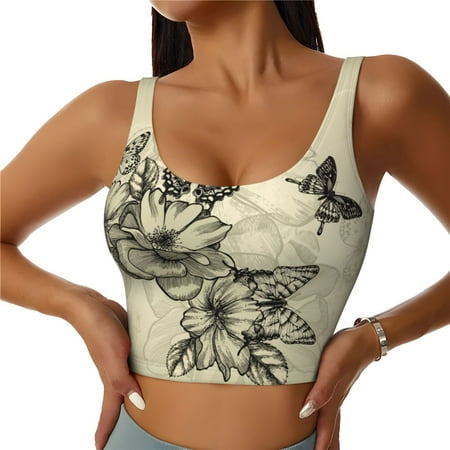 Xecao Vintage Floral for Sports Bra with Removable Pads  Crop Tank Top Design  Women s Longline Sports Bra - Non-Wired - X-Large
