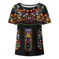 thumbnail image 4 of Nmnitkp Women's Mexican Shirts Crew Neck Casual Summer Blouse, Boho Embroidered Peasant Tops Short Sleeve Shirts Casual Blouse Loose Tunics Blouses, 4 of 5