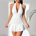thumbnail image 6 of Women's Halter V-Neck Backless Mini Dress Ruffle Hem Fit and Flare Casual Party Graduation Dress, 6 of 7