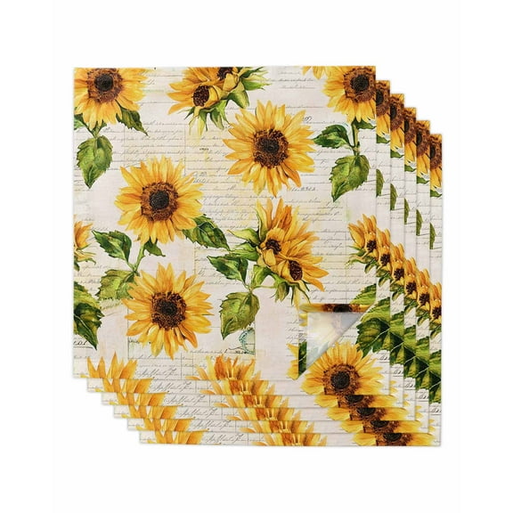 Retro Sunflower Cloth Napkins Washable Set of 6, Watercolor Letter Flowers Reusable Dinner Table Napkins Cloth Bulk for Weddings Kitchen Restaurants Hotel Events Parties 20 x 20 Inch