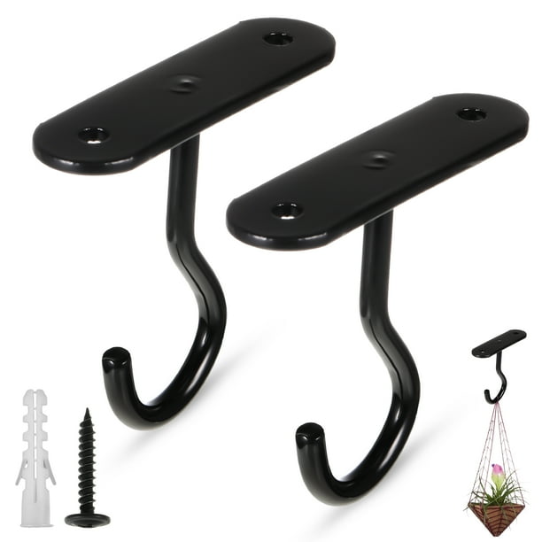 Kenally Ganchos de techo de hierro de 2 piezas, fácil instalación, gancho de pared de soporte con revestimiento resistente al óxido y carga Herramientas y ferretería Negro