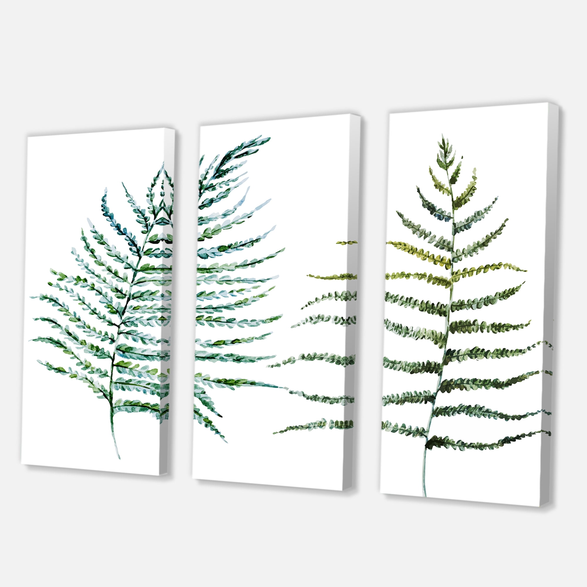 Designart ' Two Fern Leaves On White ' Farmhouse Canvas Wall Art Print