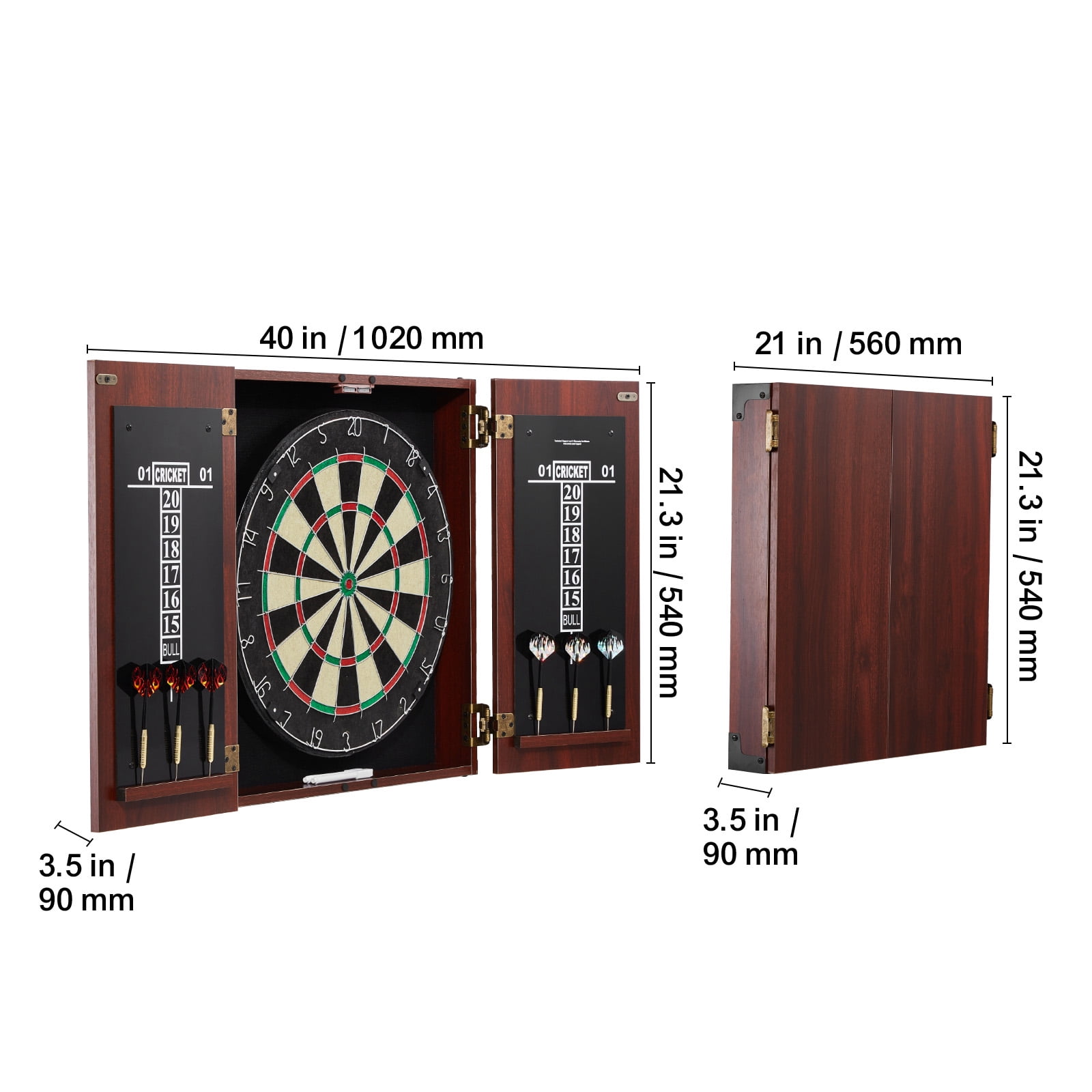 KFFKFF Dartboard with Cabinet Kit, Official Size Dartboard Cabinet Set, Steel Point Dart Concealment Cabinet, Simple Assembly, Comes with All Necessary Equipment, Ideal for Cricket Matches
