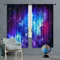 Galaxy Outer Space Nebula Curtains (2 Panels 42 x 63 Inch) Blue Rod Pocket Universe Planets Boys Fantasy Starry Black Art Printed Living Room Bedroom Window Drapes Treatment Fabric WW-CLLE