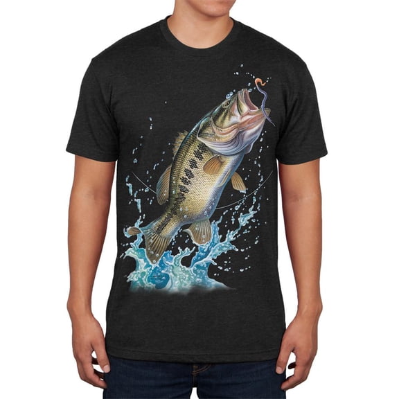 Bass Leaping in Action Mens Soft T Shirt Vintage Black X-LG