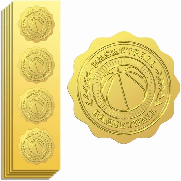 Pegatinas de lámina dorada con relieve de baloncesto, 2 pulgadas, 100 unidades, autoadhesivas, doradas, para relieve