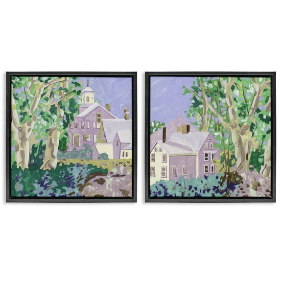 Stupell Industries Quaint Scenic Houses Scenic & Cityscapes Painting Black Floater Framed Canvas Art Print Wall Art, 18 x 18, Set of 2