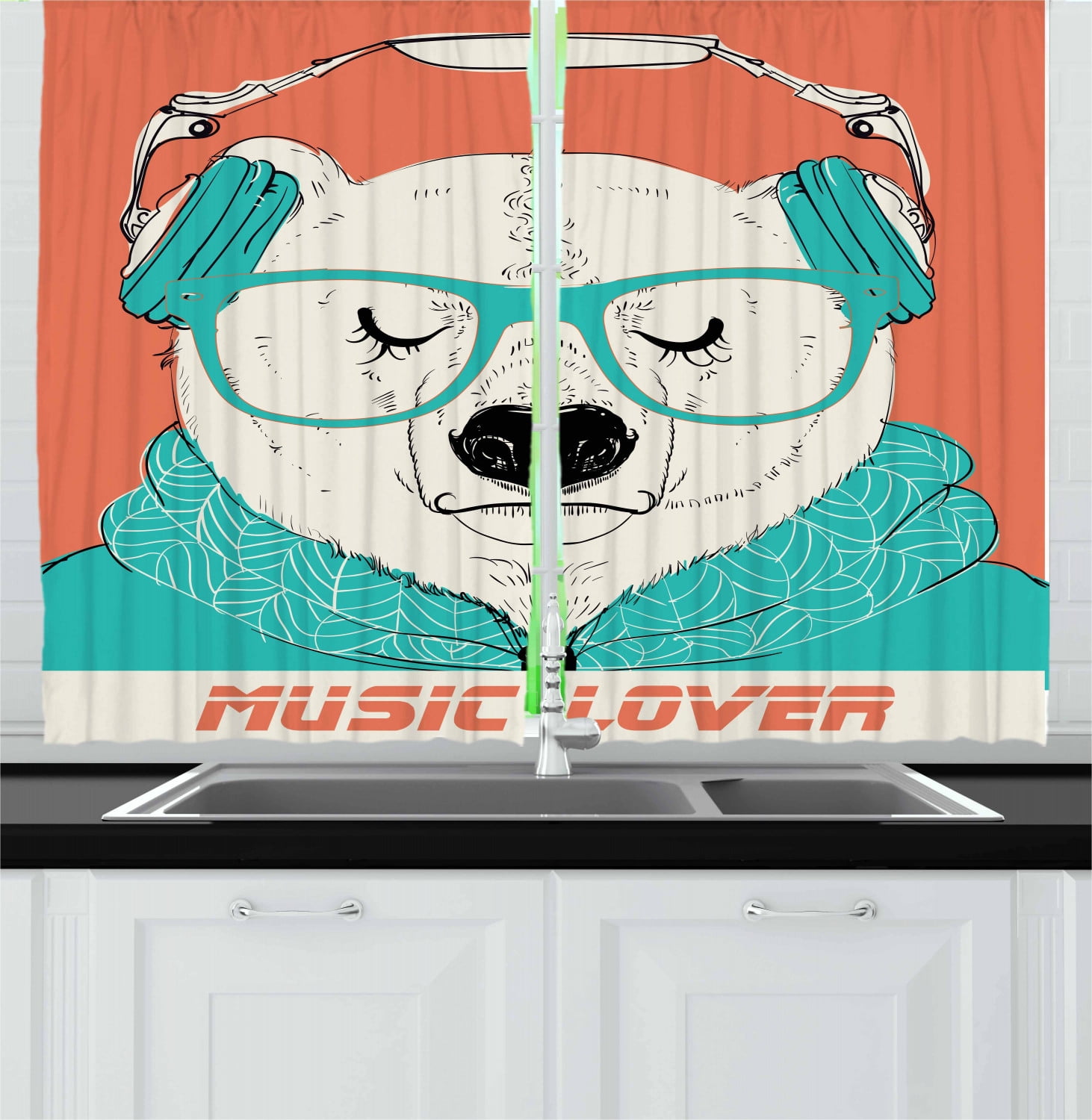Polar Bear Curtains 2 Panels Set, Portrait of Music Lover ...