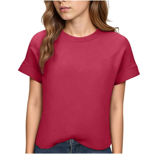 JYnXIANTI Womens Tops Summer Short Sleeve Basic T Shirts Textured Crew Neck Casual Tees Spring Trendy Clothes S-XXL